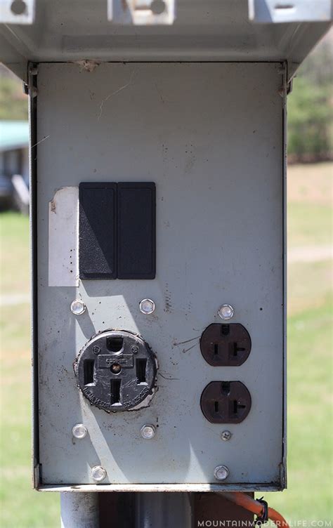 electrical hookup box|electric hook up camping sites.